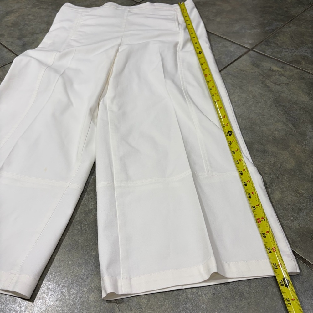 Lisa Bayne White Cropped Wide Leg Side Zip Pants Sz L Quiet Luxury Coastal - Picture 12 of 14